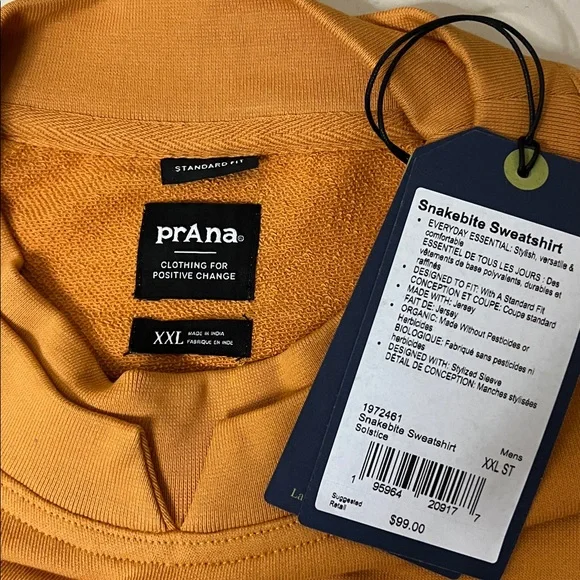 NWT prAna men's snakebite sweatshirt solstice size XXL